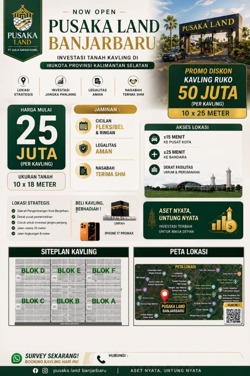 Lokasi strategis kavling tanah Banjarbaru dekat pusat kota dan bandara